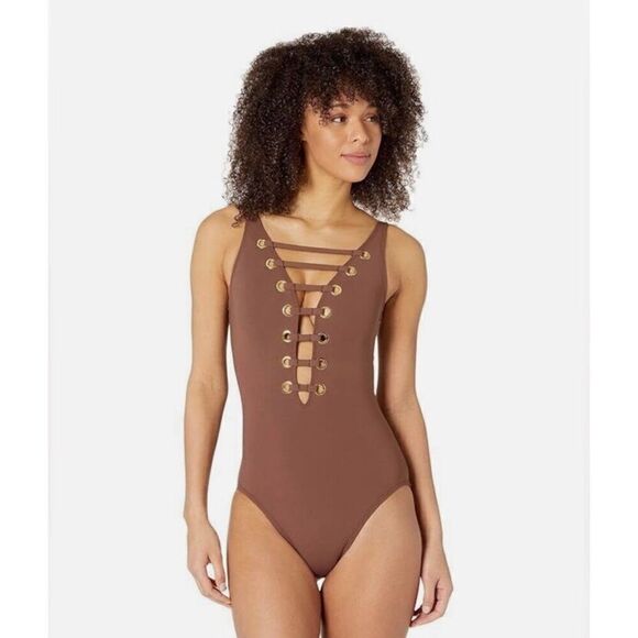 Bleu by Rod Beattie The Limited Edition Hole In One Swimsuit 4 Brown - Picture 4 of 10